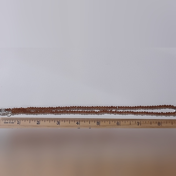 HESSONITE GARNET/GOLD SANDSTONE CROSS NECKLACE - Picture 4 of 5